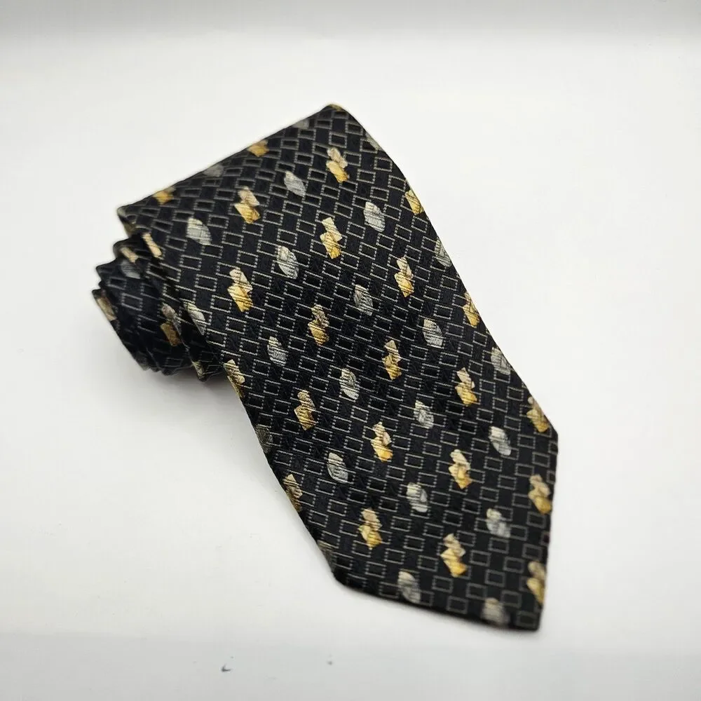 Ermenegildo Zegna Black Gold Rectangle Oval Geometric Tie Career Wedding 59.5x4